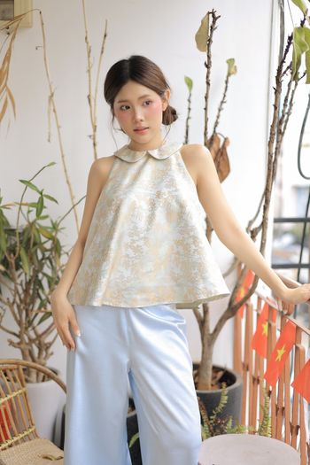 Áo yếm nữ cổ sen THE C.I.U, áo kiểu dáng yếm cổ tròn form xoè nhẹ – Áo yếm Ngọc