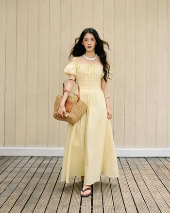 Đầm maxi nữ tay ngắn THE C.I.U, váy chiết eo smock dáng xòe nữ tính dịu dàng – Mamie Dress - MN12