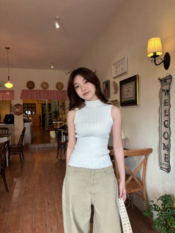 Áo tank top len gân cổ cao THE C.I.U, áo kiểu không tay dáng ôm màu đen basic - Kami Tank Top