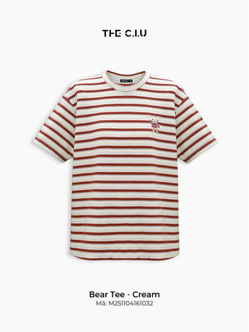 Áo thun nữ sọc ngang THE C.I.U, áo thun tay ngắn thêu gấu form rộng – Bear Tee