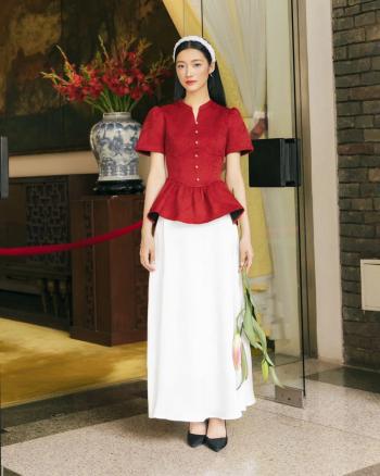 Áo gấm tay ngắn dáng plum THE C.I.U - Áo gấm Ngọc - C12