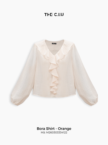 Áo sơ mi nữ tay dài THE C.I.U, áo cổ V phối bèo nhún thanh lịch nữ tính – Bora Shirt