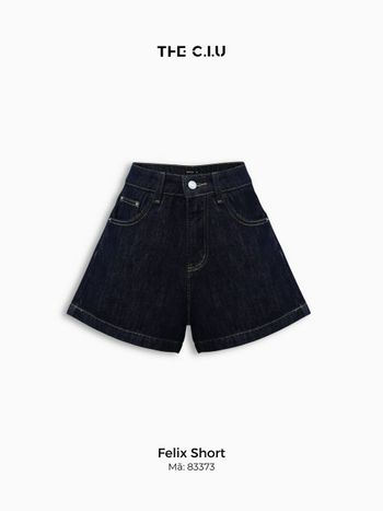 Quần short jean nữ cạp cao THE C.I.U, quần đùi denim dáng suông 2 túi phối chỉ nổi – Felix Short