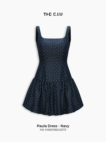 Đầm ngắn nữ chấm bi THE C.I.U, váy hai dây dáng xòe cổ vuông nữ tính – Paula Dress