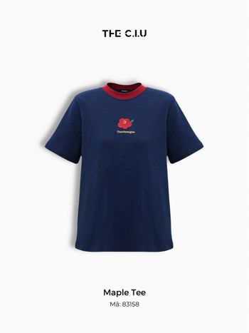 Áo thun nữ cổ tròn tay ngắn THE C.I.U, áo phông cotton thêu hoa phối viền cổ – Maple Tee
