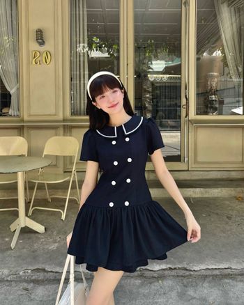 Đầm xòe ngắn tay phồng cổ thủy thủ THE C.I.U - Calla Dress