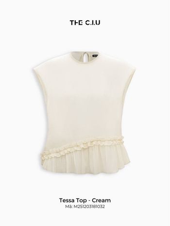 Áo kiểu nữ tay hến phối bèo THE C.I.U, áo kiểu form suông lai bèo basic dễ phối đồ – Tessa Top