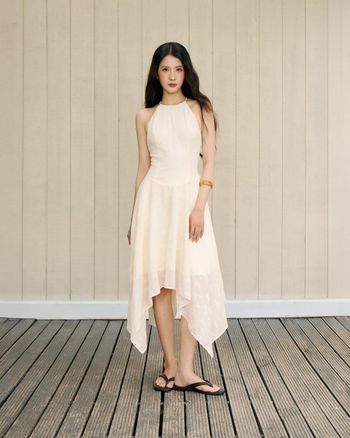Đầm cổ yếm midi nữ THE C.I.U, váy lệch tà thêu hoa dáng xòe đi biển nữ tính – Glow Dress - MN12