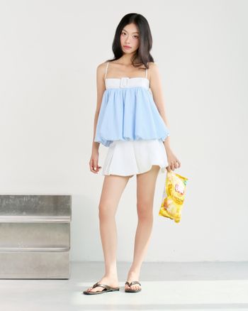 Áo babydoll hai dây nữ THE C.I.U, áo kiểu bí phồng phối sọc dáng xòe nữ tính – Hazel Top