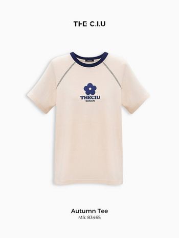 Áo thun nữ freesize thêu hoa phối bo cổ THE C.I.U, áo phông tay ngắn form rộng basic – Autumn Tee