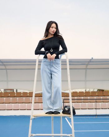 Áo thun kiểu nữ tay dài lệch vai THE C.I.U, áo thun cotton trơn form ôm tôn dáng - Celis Top