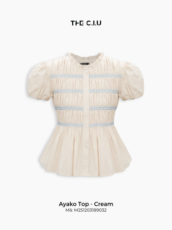 Áo kiểu nữ tay phồng THE C.I.U, áo peplum nhún smocking cổ tròn dáng xòe – Ayako Top