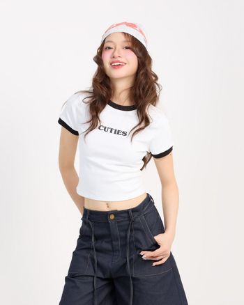 Áo thun croptop tay ngắn form ôm phối viền chất cotton basic THE C.I.U - Ceri Baby Tee - MN09
