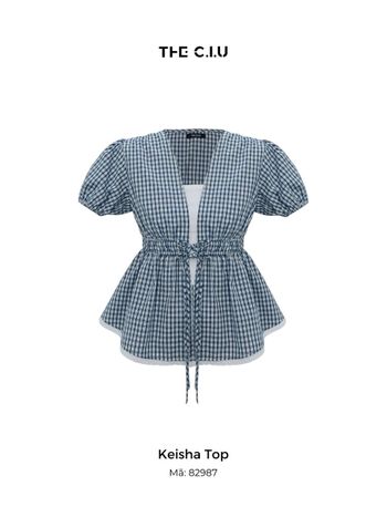 Áo kiểu cổ V kẻ caro dáng buộc nơ rút eo THE C.I.U - Keisha Top (Kèm áo quây)