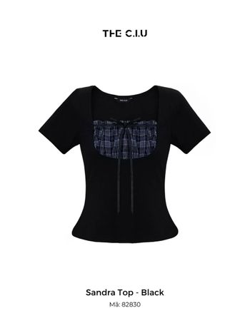Áo thun tay ngắn kiểu phối hoạ tiết caro THE C.I.U - Sandra Top