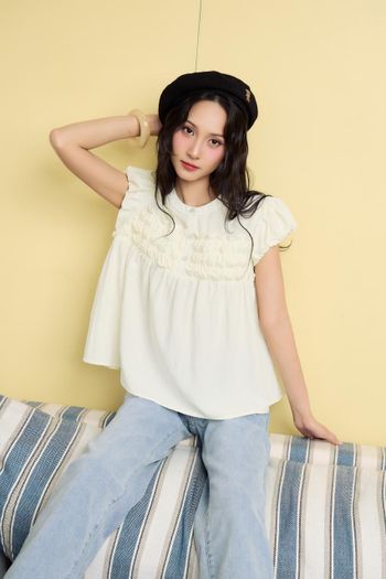 Áo babydoll nữ tay phồng THE C.I.U, áo dáng suông phối nhún bèo form rộng – Doris Babydoll Top