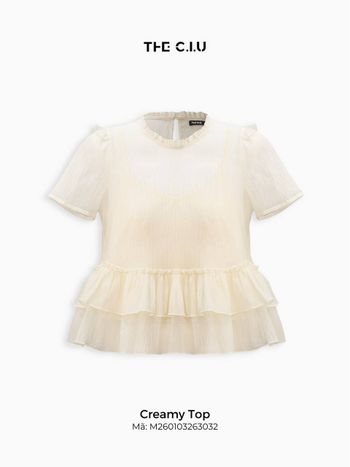 Áo kiểu nữ tay bèo THE C.I.U, áo voan nhún tầng form babydoll nữ tính nhẹ nhàng – Creamy Top