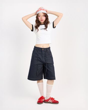 Quần short denim dáng lửng ống suông rộng phối chỉ nổi THE C.I.U - Nova Capri Pants - MN09