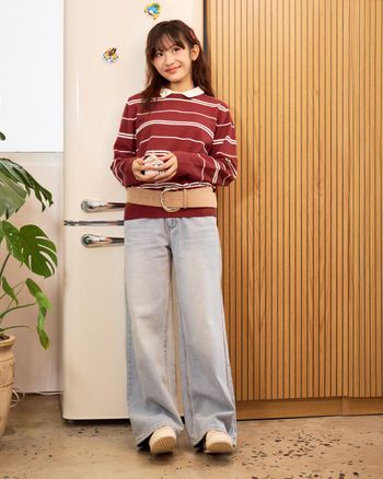 Áo len nữ sọc ngang tay dài THE C.I.U, áo sweater cổ tròn len mềm basic - Hollia Sweater