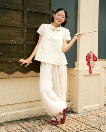 Quần bí nữ vải tơ dáng thụng THE C.I.U, quần dài ống rộng chất liệu tơ mềm mại – Quần bí Sương