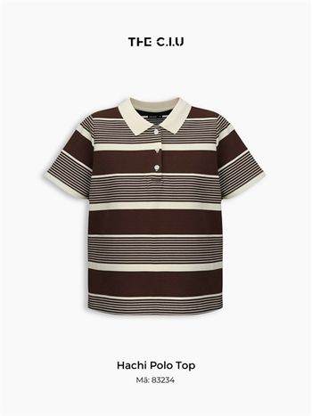 Áo thun polo nữ tay ngắn kẻ sọc THE C.I.U, áo kiểu cổ bẻ cotton basic phối màu nâu kem – Hachi Polo Top