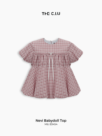 Áo babydoll caro tay ngắn nữ THE C.I.U, áo kiểu dáng xòe bồng cotton phối nơ – Nevi Babydoll Top