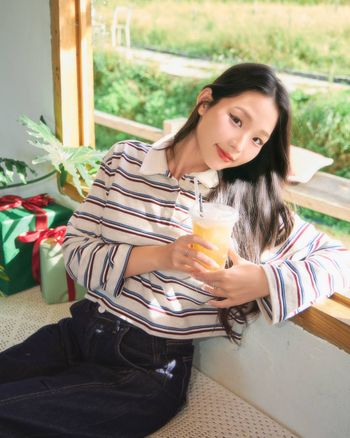 Áo thun polo tay dài sọc ngang THE C.I.U, áo cổ bẻ thun sọc form ngắn basic trẻ trung - Elodie Polo Top