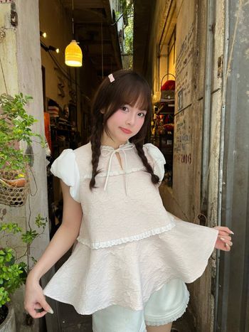 Áo kiểu babydoll nữ tay phồng điệu đà THE C.I.U, áo dáng xòe nữ tính cotton thoáng mát – Hera Top (không kèm chân váy)