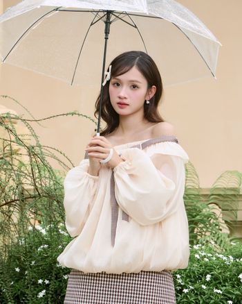 Áo babydoll dáng xòe voan phối nơ THE C.I.U, áo kiểu nữ xòe phồng phong cách Hàn Quốc – Yella Top