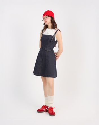 Đầm yếm ngắn hai dây denim phối chỉ nổi THE C.I.U - Calista Overalls Dress - MN09