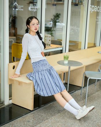 Chân váy midi caro dáng xoè nhún chiết eo THE C.I.U - Ginny Skirt
