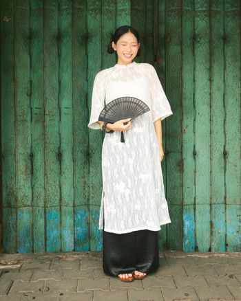 Áo dài ren nữ tay lửng cổ trụ THE C.I.U, áo dài dáng suông phối áo trong thanh lịch - Áo Dài Nguyệt (Không kèm quần lụa)