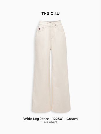 Quần jean nữ ống rộng màu kem THE C.I.U, quần denim dáng suông rộng basic dễ phối đồ – Wide Leg Jeans – 122501