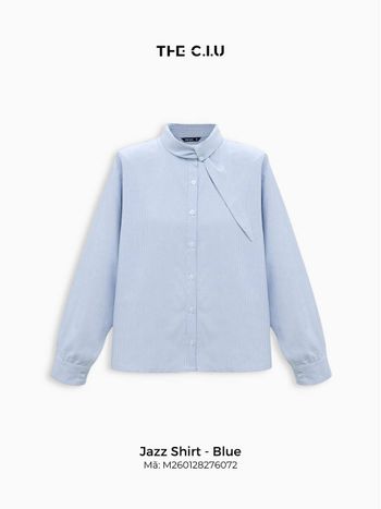 Áo sơ mi nữ công sở THE C.I.U, áo sơ mi sọc tay dài phối khăn cổ thanh lịch form rộng – Jazz Shirt Blue