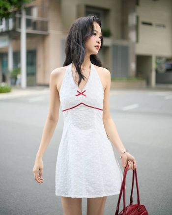 Đầm ngắn cổ yếm viền ruy băng phối nơ THE C.I.U - Baylor Dress