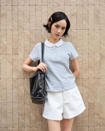Áo polo kẻ sọc nữ THE C.I.U, áo thun cổ bẻ sọc ngang tay ngắn form ôm phong cách casual – Vella Polo Top