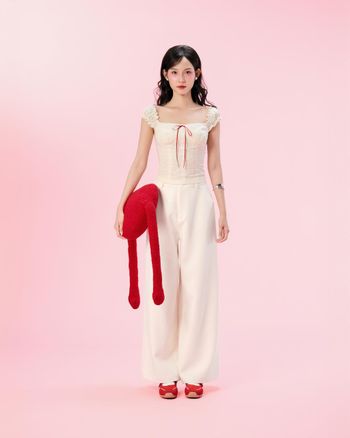 Áo kiểu nữ form ôm tay cánh tiên cổ vuông phối nơ THE C.I.U, áo nữ dáng ôm chất xô thêu nữ tính – Dearest Top – MN11