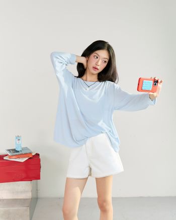 Áo thun giấy nữ tay dài THE C.I.U, áo xuyên thấu ôm dáng phong cách Hàn Quốc – Ribi Long Sleeve Tee