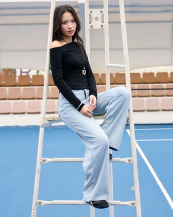 Quần jean nữ ống rộng THE C.I.U, quần bò dáng suông lưng cao basic - Wide Leg Jeans - 082502