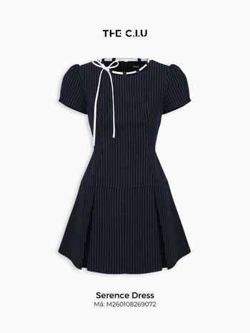 Đầm midi nữ xếp ly sọc cotton cổ tròn tay ngắn THE C.I.U – Serence Dress