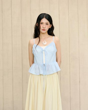 Áo 2 dây nữ chấm bi THE C.I.U, áo cami cổ V dáng babydoll đi biển nữ tính – Marine Top - MN12