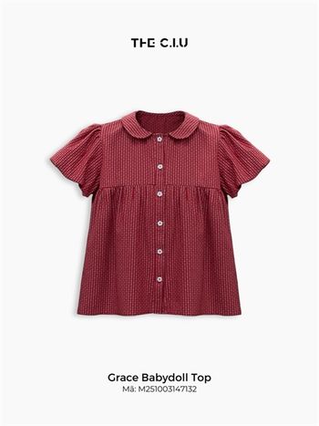 Áo babydoll nữ tay ngắn caro nhí THE C.I.U, áo kiểu nữ dáng xòe sọc caro  – Grace Babydoll Top