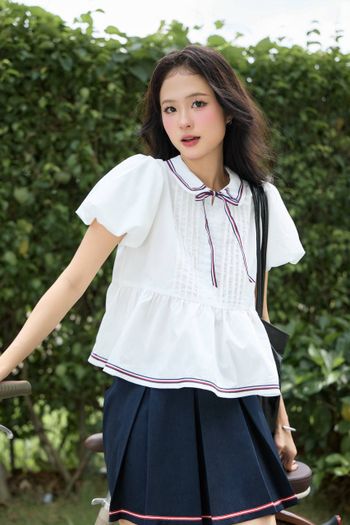 Áo babydoll tay ngắn viền lai phối nơ cổ bèo THE C.I.U - Brenda Top