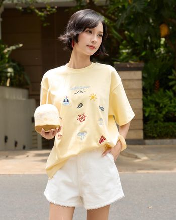 Áo thun nữ tay ngắn thêu hình THE C.I.U, áo phông cotton form rộng summer – Capital Tee