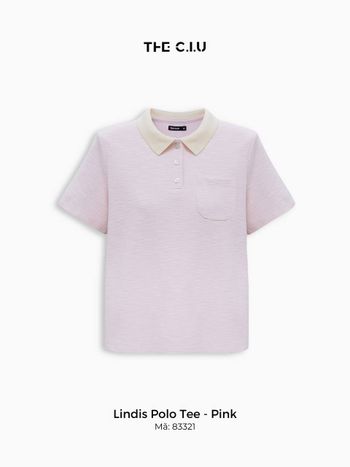 Áo thun polo nữ tay ngắn màu hồng pastel THE C.I.U, áo kiểu cổ bẻ phối viền kem cotton basic form rộng - Lindis Polo Tee