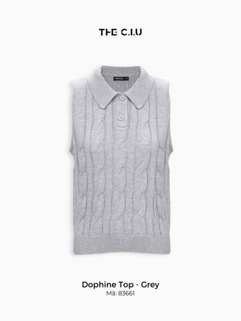 Áo len polo không tay nữ THE C.I.U, áo len cổ bẻ dáng suông họa tiết vặn thừng – Dophine Top