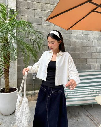 Áo sơ mi tay dài croptop phối nơ THE C.I.U - Butter Shirt