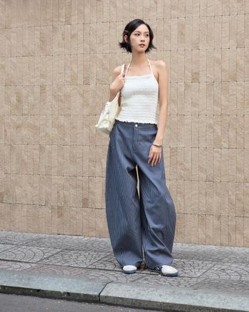 Quần palazzo nữ THE C.I.U, quần kẻ sọc lưng cao ống rộng form dài phong cách công sở – Flux Pants