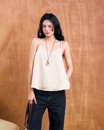 Áo hai dây lụa nữ THE C.I.U, áo phối ren form rộng dáng suông – Kiara Top