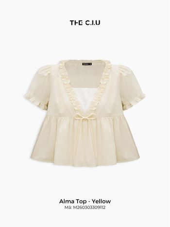 Áo babydoll nữ THE C.I.U, áo kiểu tay ngắn phối bèo layer yếm dáng rộng nữ tính – Alma Top
